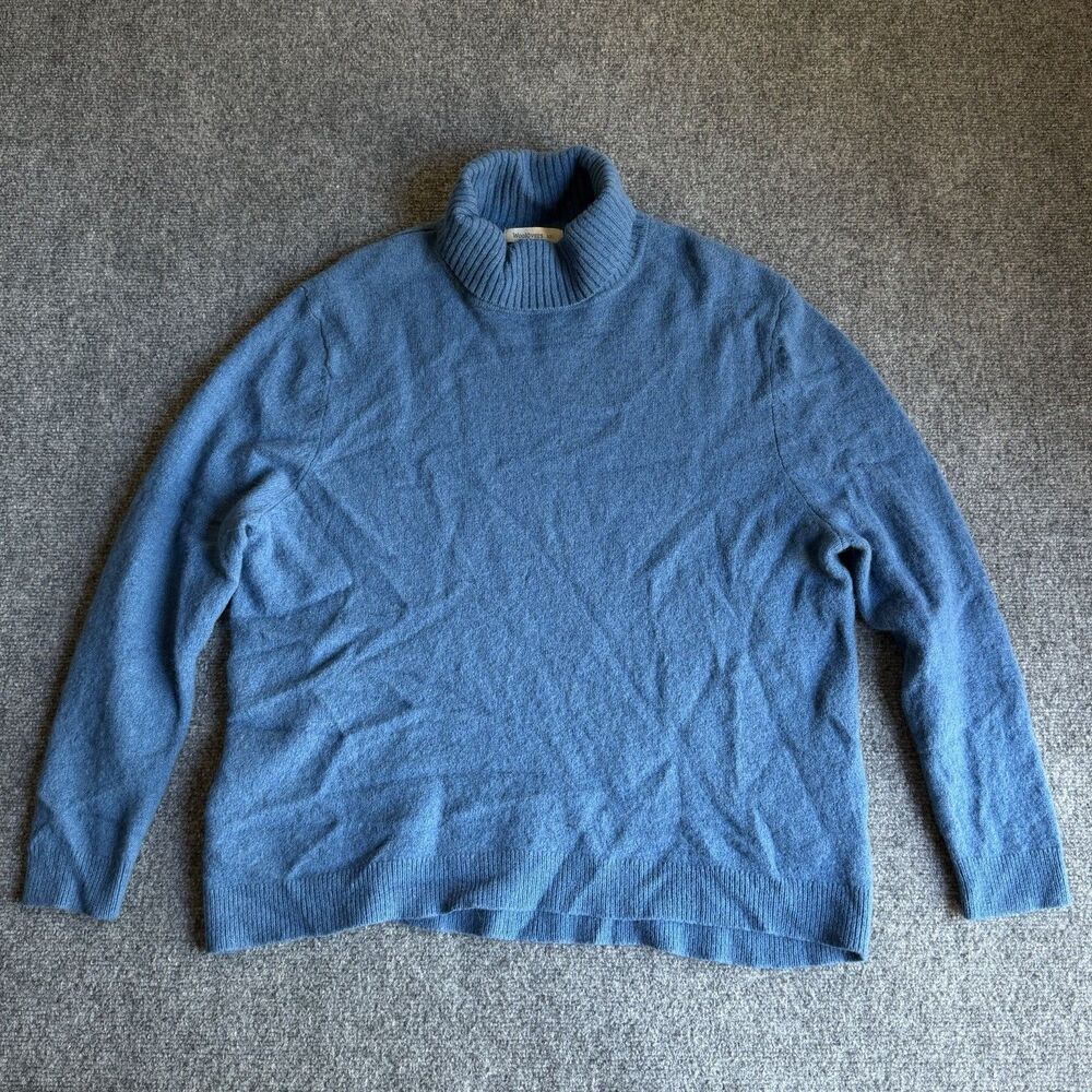 WoolOvers Men’s 100% Lambswool Turtleneck Sweater Blue XXL Pure New Wool